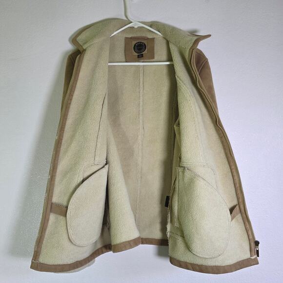 Giacca 5 Star Outerwear Faux Suede Sherpa Aviator Jacket Brown Size L - Picture 4 of 6